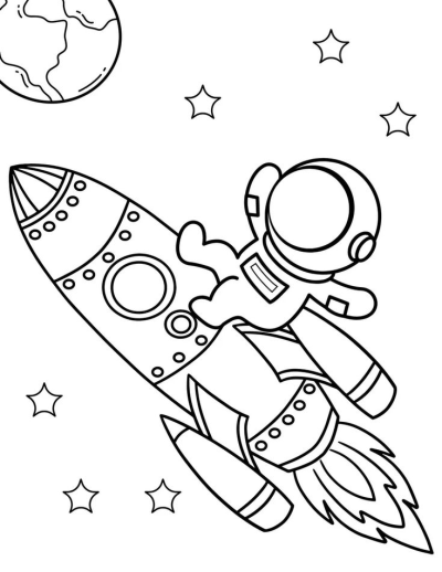 Illustration of an astronaut floating next to a rocket in space surrounded by stars, with a planet in the background.