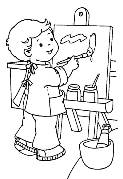 A cute cartoon of a child artist painting on a canvas, capturing the joy and creativity of art. 
