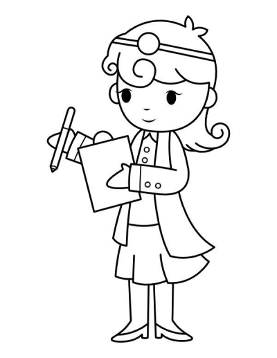 Cartoon-style image of a female doctor in a lab coat, taking notes on a clipboard with a pen in her hand. 