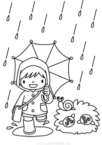 A charming clipart depicting a child with an umbrella in the rain, accompanied by snails and turtles. Perfect for illustrating rainy days.