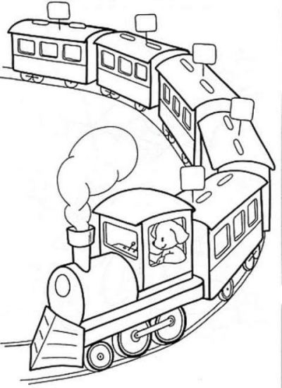 Illustration of a cute puppy driving a steam train pulling several passenger cars, puffing smoke. A whimsical and adorable scene.