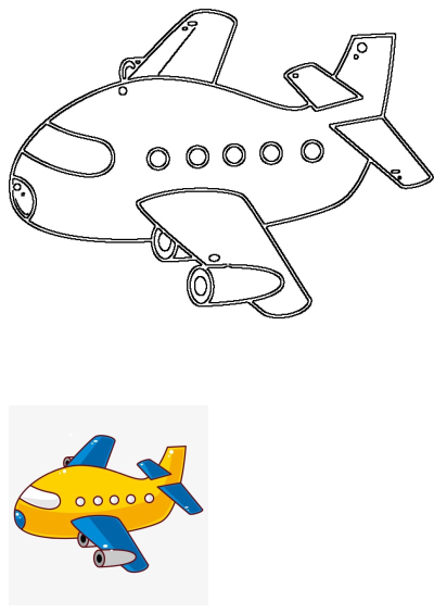 Airplane illustration with outlines, suitable for creative or educational projects. A child's cartoon aircraft drawing.