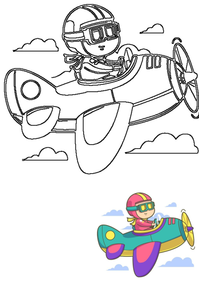 Illustration of a kid pilot with helmet and goggles flying an airplane amongst clouds. This image represents childhood dreams of flying high.