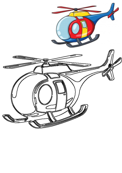 Cartoon illustration of a helicopter, featuring one in full color and another in outline format, perfect for creative projects.
