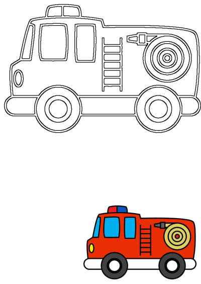 Cute fire truck drawing. A cute and simple cartoon style fire truck with ladder and water hose, perfect for kids and cartoon lovers.
