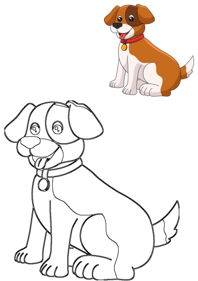 Cartoon illustration of a beagle dog sitting. Vector image, isolated on white background, of a cute pet dog. 