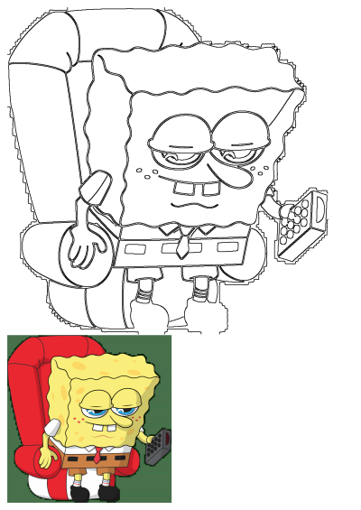 Spongebob Squarepants chilling on a red armchair holding a remote, showcasing a moment of relaxation. Cartoon image.