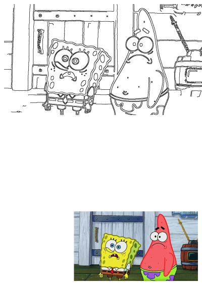 Spongebob and Patrick looking worried in this drawing. Line art of the two best friends, ready to be colored.