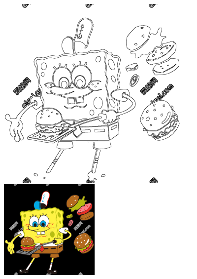 Spongebob Squarepants wearing a chef hat is cooking and holding a Krabby Patty on a spatula in this cartoon image.