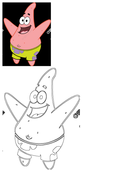 Happy Patrick Star illustration from Spongebob Squarepants. An image of smiling Patrick with green shorts. The pink starfish character.