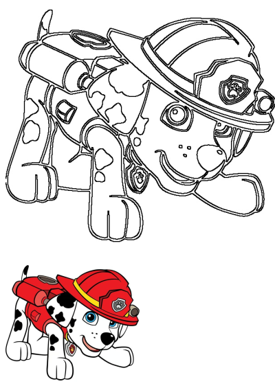 Paw Patrol's Marshall crawling, ready for action! Features the Dalmatian firefighter pup in his helmet and gear, always ready to help.