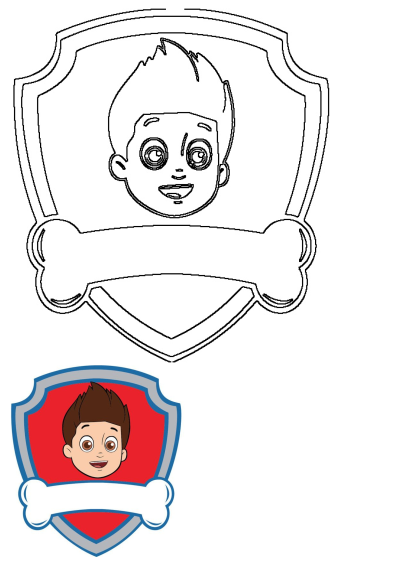 PAW Patrol Ryder's badge outlines, including a colored one and a coloring page, perfect for creative activities with kids.