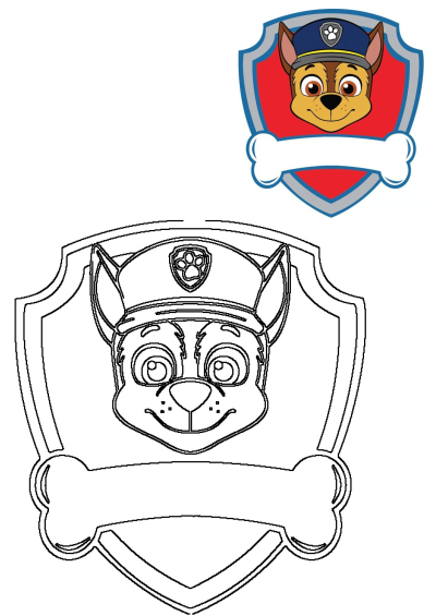 Chase's Paw Patrol badge featuring a dog bone. This badge represents Chase, a German Shepherd pup, a police and spy dog in Paw Patrol.