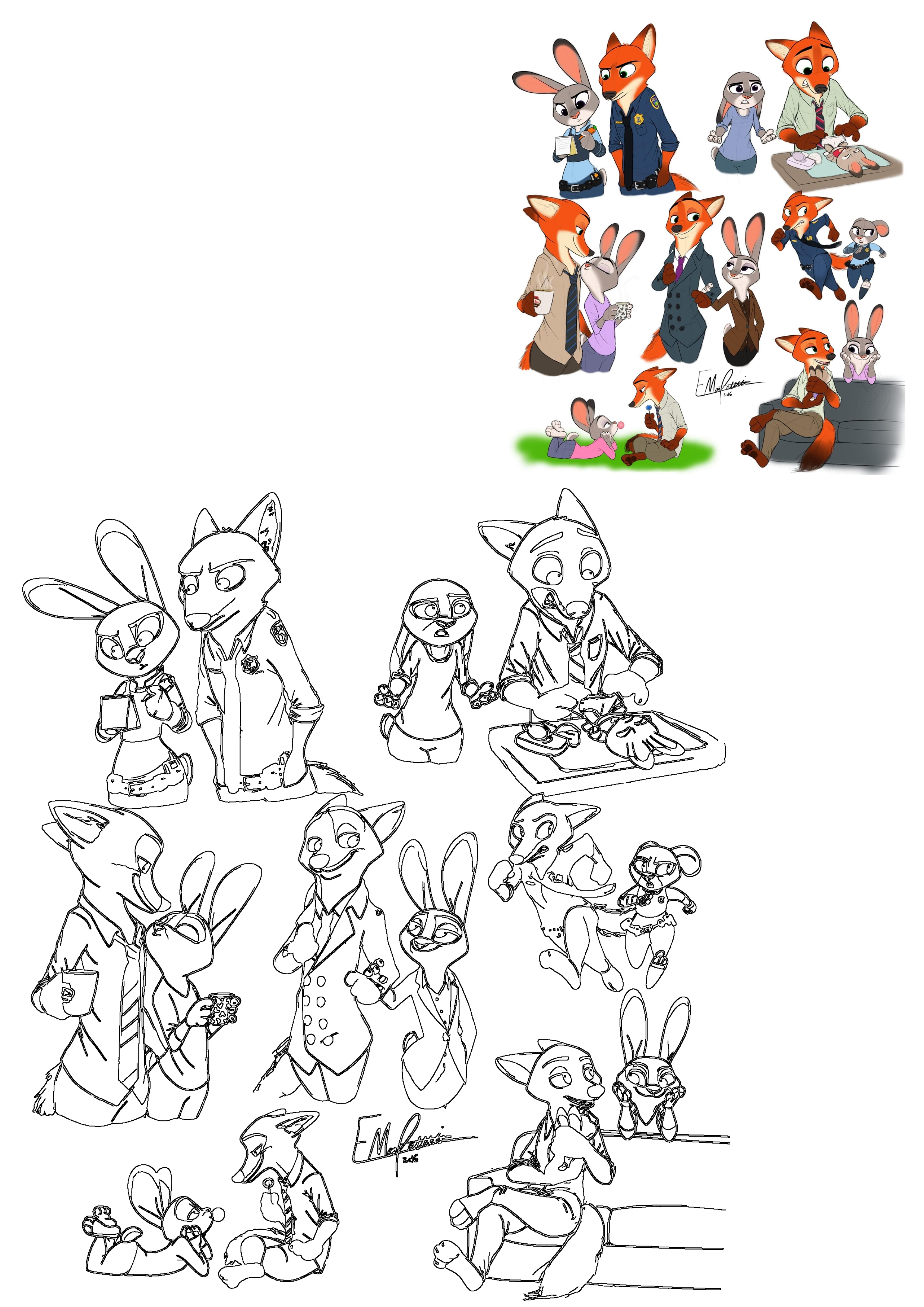 Zootopia fan art compilation with Nick Wilde and Judy Hopps. Features them in police and casual attire, some scenes with a baby or mouse.