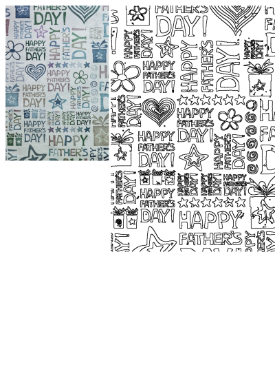 Festive Father's Day background pattern with 'Happy Father's Day' text, stars, hearts, and gift illustrations in various colors.