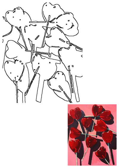 A charming painting showcasing a collection of red heart-shaped lollipops arranged against a soft pink background. A sweet and artistic treat.