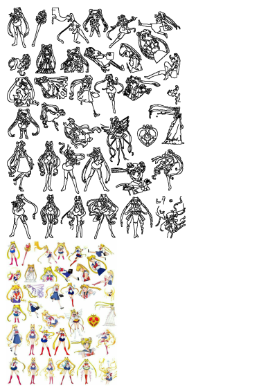 Sailor Moon character collage featuring the sailor girls all dressed up in various poses. Alt: the sailor girls are all dressed up and ready for action