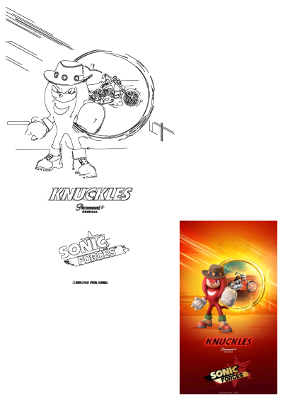 Advertisement for Sonic Forces, featuring Knuckles from the Paramount+ original series, wearing a cowboy hat. A motorcycle is in the back.