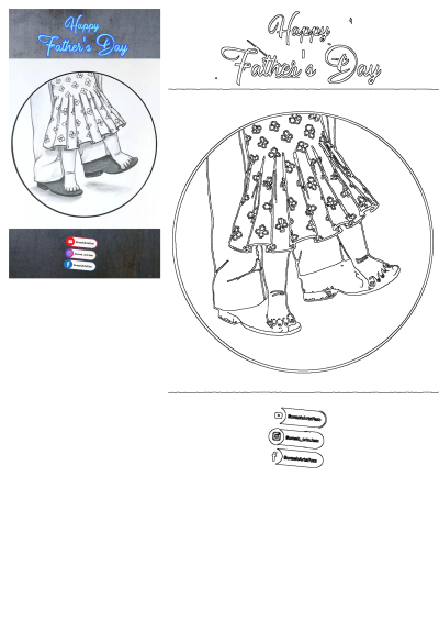 Charming Happy Father's Day drawing shows a daughter standing on her father's feet. Sweet moment captured with love. 
