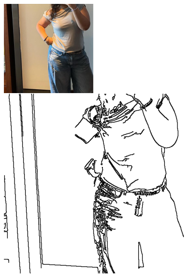 Maahi is wearing a gray T-shirt and wide-leg jeans with a studded belt. Casual fashion style for women with comfortable clothing.