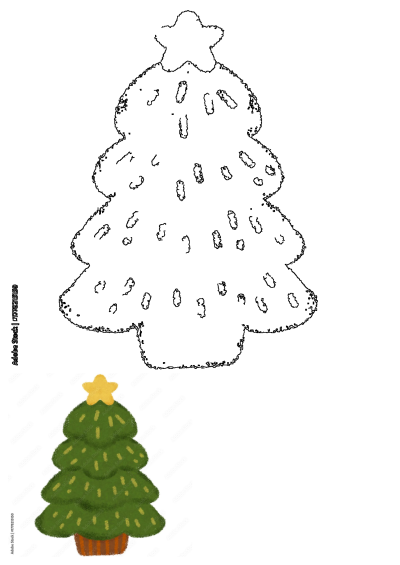 a drawing of a green christmas tree with a gold star on it's top