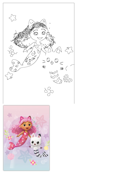 The little mermaid and her cat are swimming together in this charming cartoon image. A playful scene filled with friendship and underwater fun.