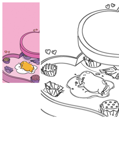 Gudetama the lazy egg slumped in a Valentine's Day heart chocolate box, surrounded by chocolate candies. Cute cartoon style.