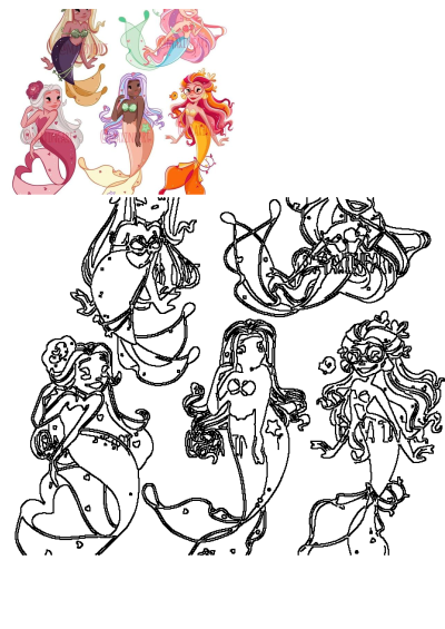Cartoon illustration of four diverse mermaids with unique hair colors and body designs. One mermaid is centered in the composition.