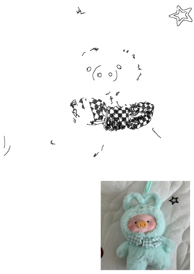 Depop unisex action figure, a plush turquoise bunny figure with a pig face and gingham bow. Listed for $30.00 in 2025. Cute collectible item!