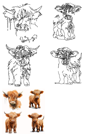 Unique farm life stickers in 2025 featuring adorable baby highland cows. This animal clipart includes a cute cow illustration for your project.