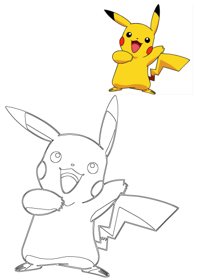 Illustration of a smiling Pikachu, the iconic yellow Pokémon character with rosy cheeks and a lightning bolt tail, raising its arm.