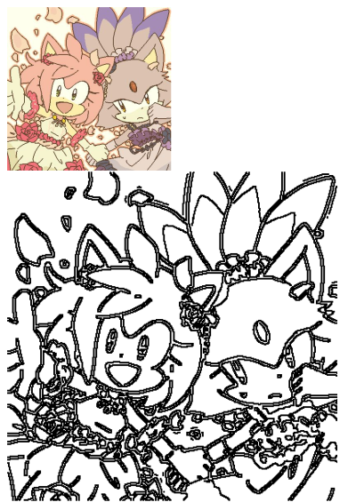 Image of Amy Rose wearing a dress and Blaze the Cat, cartoon characters with flowers in their hair, set against a background of rose petals.