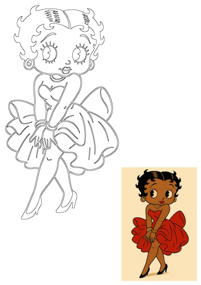 Betty Boop in 2025 cartoon poster. Features Betty Boop in a red dress. For fans of Betty Boop posters and Hello Kitty backgrounds.