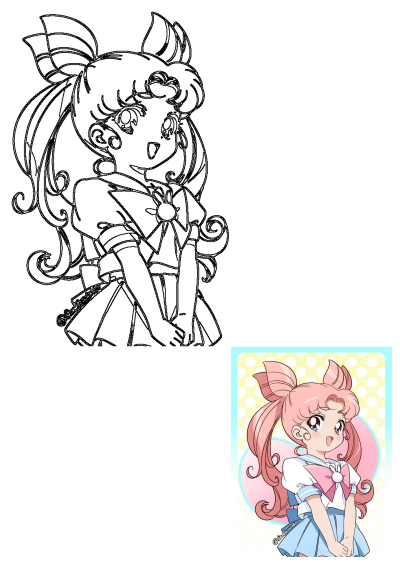 Chibi Moon, an anime character with pink hair and blue eyes, is smiling. She is wearing a sailor uniform. Cute fan art.