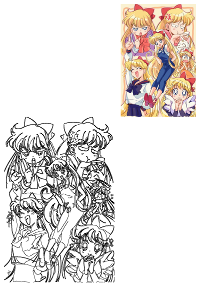 Fanart of Sailor Venus in different expressions: serious, happy, angry, shocked, and hopeful. Illustration featuring the anime character.