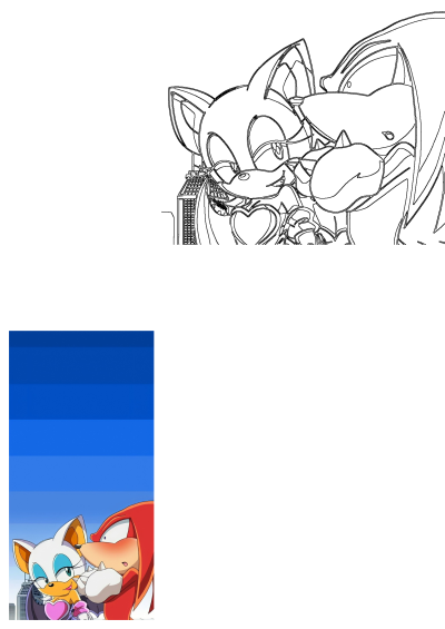 An image of two cartoon characters, Rouge the Bat and Knuckles the Echidna, in front of a cityscape with skyscrapers, Sonic the Hedgehog series
