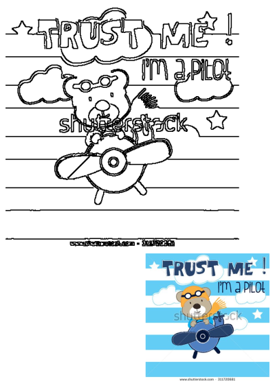 Trust me I'm a pilot! Adorable teddy bear pilot flying an airplane among stars and clouds. Cute cartoon design for kids' products.