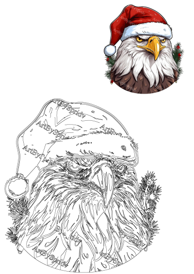 A majestic eagle sporting a Santa Claus hat. Perfect for festive Christmas designs. Eagle in Santa hat creates a unique holiday image.