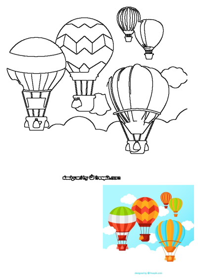 Illustration of colorful hot air balloons flying in the sky. Brightly colored hot air balloons ascend through the clouds in a blue sky.