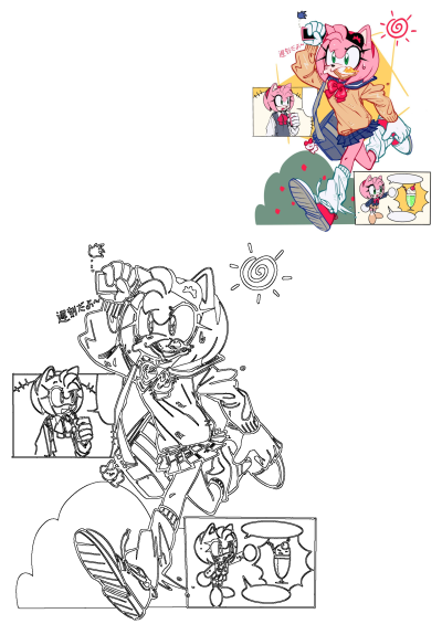 Cartoon image of a pink haired character in a school uniform, running with toast in her mouth. An image of a cartoon character with pink hair.