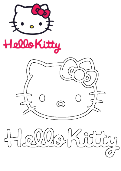 The iconic Hello Kitty logo on a white background. Features a pink lettering and the character with her signature red bow. Cute and classic.