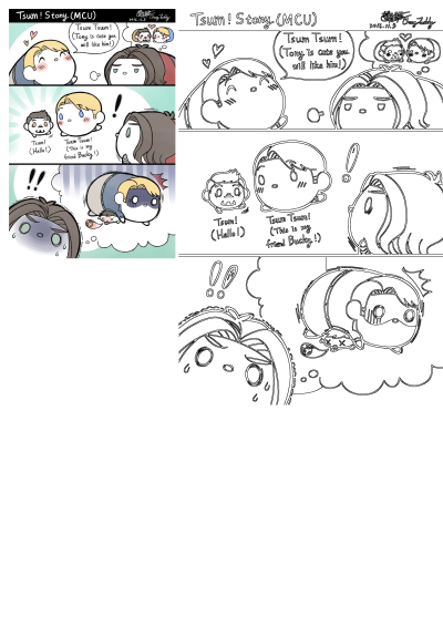 Marvel Avengers funny chibi comic featuring Tsum Tsum versions of Stony characters. Based on alt text: Pin by Carter W. on Marvel.