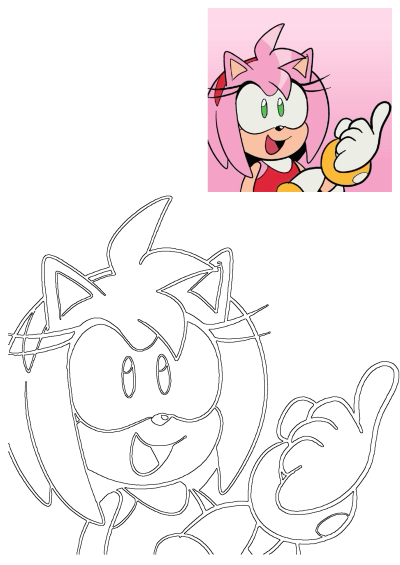 Cartoon image of Amy Rose from Sonic the Hedgehog, a pink-haired character with white ears, holding a yellow ring. High quality fan art.