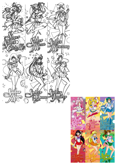 Sailor Moon wallpapers, featuring the characters in different colors and sizes, set against a starry background.  A vibrant collage of Sailor Guardians.