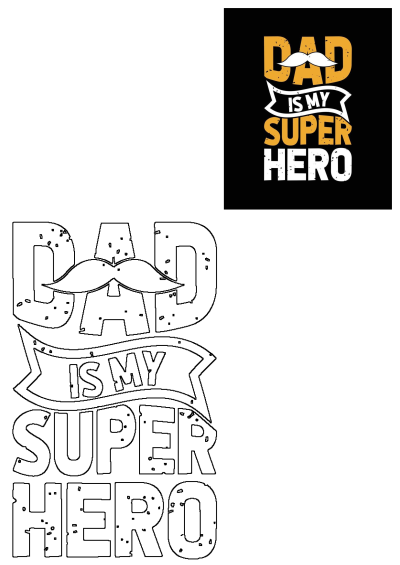 the words dad is my super hero on a black background with an orange and white mustache