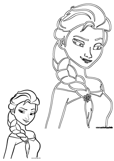 Elsa from Frozen outlined image for coloring. Printable Disney princess Elsa with a braided hairstyle. 