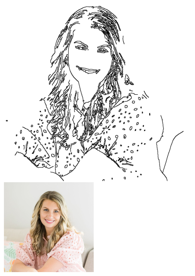 Portrait of Jayme Marie Designs, a smiling woman wearing a pink eyelet blouse. Professional headshot for Jayme Marie Designs' website.