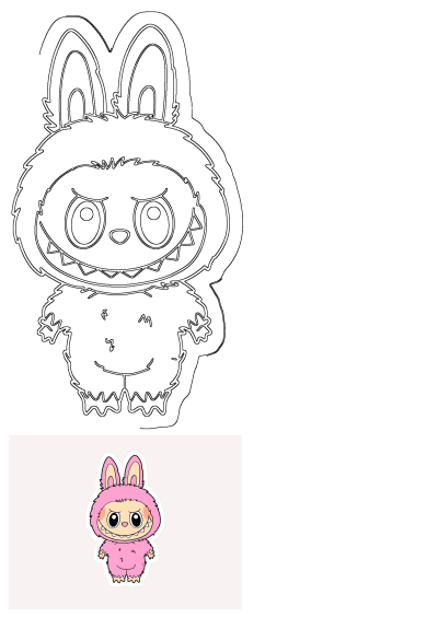 Cute illustration of a pink monster in a bunny costume, with pointy teeth and fuzzy details. It can be used as a sticker.