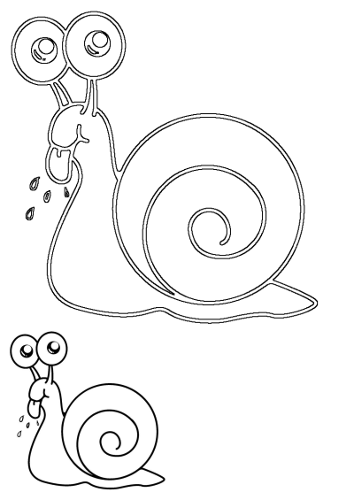 A coloring page featuring a cartoon snail that is crying and looking at the ground with its eyes open.