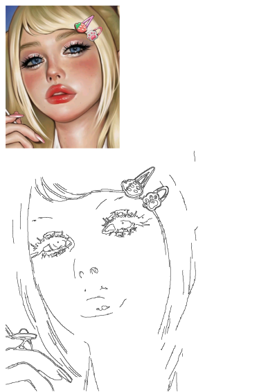 Kawaii anime drawing of a blonde girl with lollipop, exuding cute vibes. Her doll-like eyes, strawberry & paw clips add to the soft, aesthetic style.